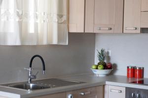 a kitchen with a sink and a bowl of fruit at Nest Aegina Apartments in Perdika