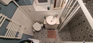 een kleine badkamer met een wastafel en een toilet bij Rainbow Central Studio by Carpe Diem in Zagreb +17 foto's