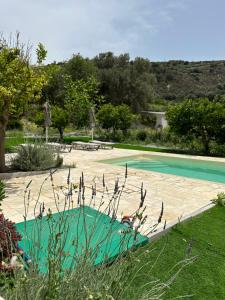 een zwembad in een tuin naast een tuin bij Lithines Villa go green in Dhafnés