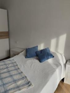 - un lit blanc avec 2 oreillers bleus dans l'établissement Habitación doble, à Astigarraga