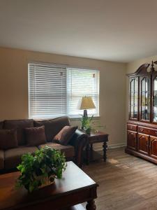 a living room with a couch and a table at Quiet 2 Bedroom Apartment Condo in the Hampden / Medfield area few minutes to Downtown - Emerald Elite in Baltimore