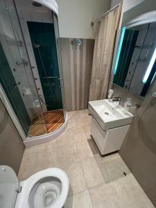 y baño con ducha, aseo y lavamanos. en Cosy Appartement a Cote le Port@promenade en Niza