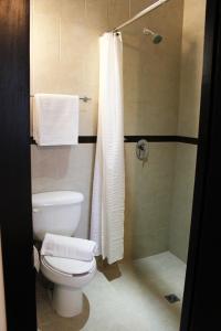 a bathroom with a toilet and a shower at Hotel Magnolia in Tampico