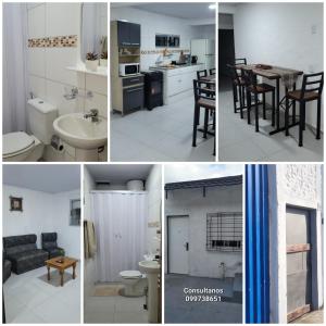 un collage de fotos de una cocina y una sala de estar en Apartamento Romian, en Paysandú