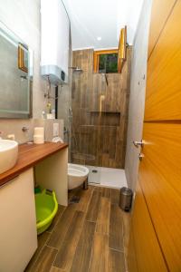 a bathroom with a sink and a toilet and a shower at Apartman Roccia in Trebinje