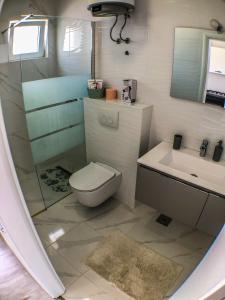 a bathroom with a toilet and a sink at Apartments by the sea Gradac, Makarska - 13181 in Gradac