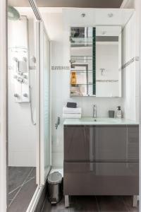 a bathroom with a sink and a shower at Auteuil Cozy Studio in Paris