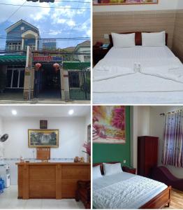 four different pictures of a bed and a house at Manh Phat Guesthouse - Nhà Nghỉ Mạnh Phát in Can Tho