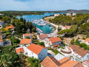 an aerial view of a town with boats in the water at Holiday home Mila - private pool in Milna