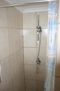 a shower with a shower head in a bathroom at Infinity farm in Riversdale