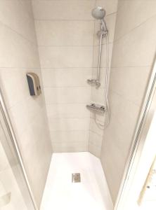 een badkamer met een douche en een toilet bij Apartamento turístico San Juan in Pamplona