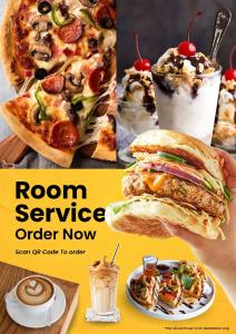 a flyer for a room service order now with pictures of food at The Straits Hotel & Suites in Malacca