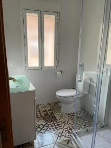 アレーナス・デ・サン・ペドロにあるCasa Fuente Arribaのバスルーム(トイレ、洗面台、シャワー付)