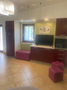 トゥーザにあるCasa al mareのキッチン(ソファ、テレビ付)が備わる客室です。