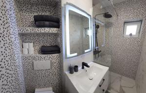 a bathroom with a sink and a mirror at Modern Residence Scala in Zalău