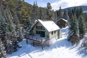 a tiny house in the woods in the snow at The Fishermans Place Peaceful with Mountain Views in Breckenridge