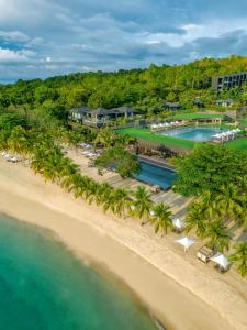 an aerial view of the beach at the resort at Discovery Samal in Samal