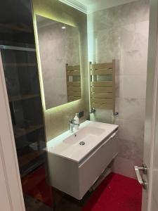 een badkamer met een witte wastafel en een spiegel bij The VIP Guest - Luxury Home in Deniz in Istanbul