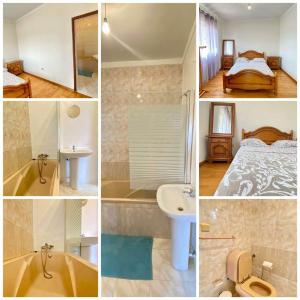 a collage of pictures of a bathroom with a bed and a tub at Perfect Place in Tarrafal