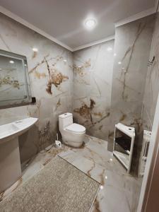 a bathroom with a toilet and a sink and a mirror at TURAN SEMEY GRAND HOTEL in Semey +45 photos