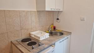 cocina pequeña con fregadero y fogones en Anastasija en Kotor