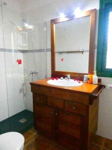 y baño con lavabo, espejo y aseo. en Apartamento Vacacional Barquito en Playa Quemada, en Playa Quemada