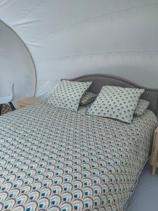 a bed with two pillows on top of it at Célé Bulles Étoilées in Brengues