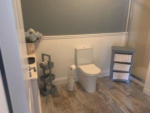 a small bathroom with a toilet in a room at Kerry Coastal Hideaway in Fenit