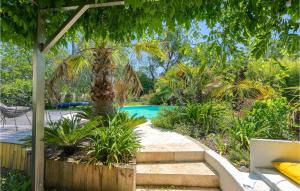 una piscina en un jardín con palmeras en Nice Home In Mdis With Private Swimming Pool, Can Be Inside Or Outside, en Médis