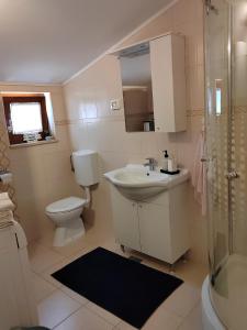 a bathroom with a sink and a toilet and a shower at Relax green house in Rovinj