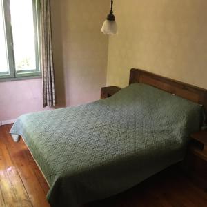 um quarto com uma cama com um edredão verde em Стаи за гости "Maroli House 2" 