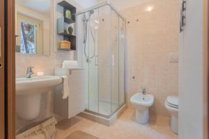 a bathroom with a shower and a sink and a toilet at Blue Bliss Apartment by Rent All Como in Colonno +83 photos
