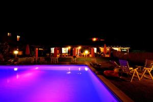 - une piscine avec des lumières violettes la nuit dans l'établissement Villa (home C) — Pool — Lake Idro, à Vesta