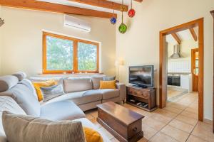 a living room with a couch and a tv at Finca Biniali in Sencelles