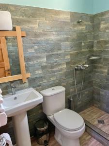 a bathroom with a toilet and a sink at Guest House Savane in Gori