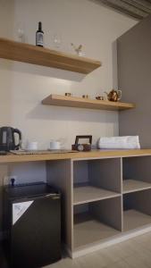 a kitchen with a counter and shelves in a room at 718 Rufino Petit Hotel in Mendoza