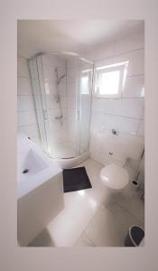 a white bathroom with a sink and a toilet at Two bedroom apartment Bambi in Vir
