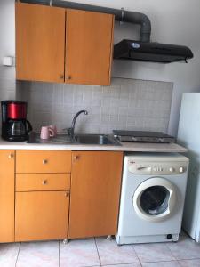 una cucina con lavatrice e lavandino di Layla' s Petite Home a Città di Kos Altre 2 foto