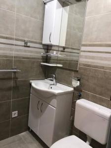 bagno con servizi igienici bianchi e lavandino di New Comfortable Apartment in Bijela - Appart numéro 2 a Bijela