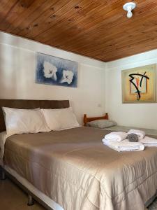 坎普斯杜若爾當的住宿－Recanto das Cerejeiras，一间卧室配有一张床,上面有两条毛巾