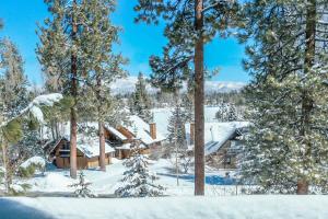 een blokhut in het bos in de sneeuw bij Lakeview Haven - Large cabin with game room close to the lake! in Big Bear Lake