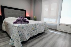 a bedroom with a bed with a blanket on it at Ca Lolina Playa in Gijón