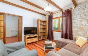 uma sala de estar com um sofá e uma televisão em Awesome Home In Svetvincenat With Outdoor Swimming Pool, 2 Bedrooms And Wifi em Svetvincenat