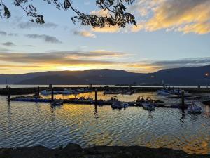 un grupo de barcos en el agua al atardecer en HyP - Ático Forneira, en Arcade