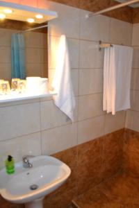 W łazience znajduje się umywalka i prysznic. w obiekcie To Akrogiali w mieście Fánai