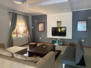 盧薩卡的住宿－Samkab Legacy & comfort Ndeke (airport)，带沙发和电视的客厅