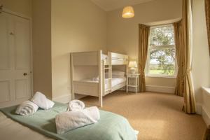 a bedroom with a bunk bed and a window at Feith Mhor Lodge in Carrbridge