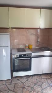 a kitchen with a stove and a sink and a refrigerator at Apartment Bepo in Seget Vranjica