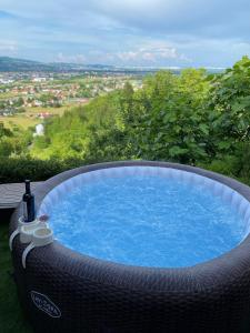 a jacuzzi tub sitting on the side of a hill at The View in Sveta Nedelja