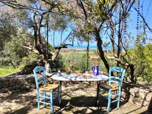 a table and two chairs sitting under a tree at le finestre sul mare in Conversano